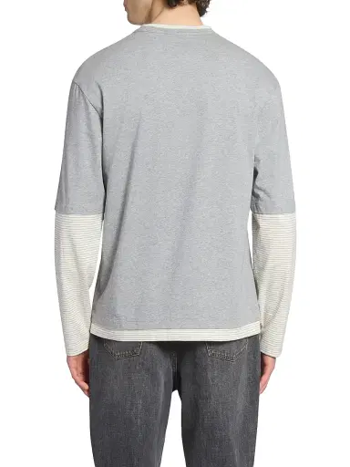 Officine Générale Men's Bosco Layered Striped Cotton Shirt - Light Heather Grey White | Thumbnail 5 Officine Générale Men's Bosco Layered Striped Cotton Shirt - Light Heather Grey White | Thumbnail 5