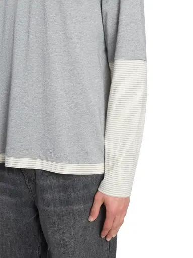 Officine Générale Men's Bosco Layered Striped Cotton Shirt - Light Heather Grey White | Thumbnail 6 Officine Générale Men's Bosco Layered Striped Cotton Shirt - Light Heather Grey White | Thumbnail 6