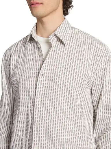OFFICINE GÉNÉRALE Men's Gad Striped Cotton Shirt - Ginger Bread White - Size Medium | Thumbnail 6 OFFICINE GÉNÉRALE Men's Gad Striped Cotton Shirt - Ginger Bread White - Size Medium | Thumbnail 6