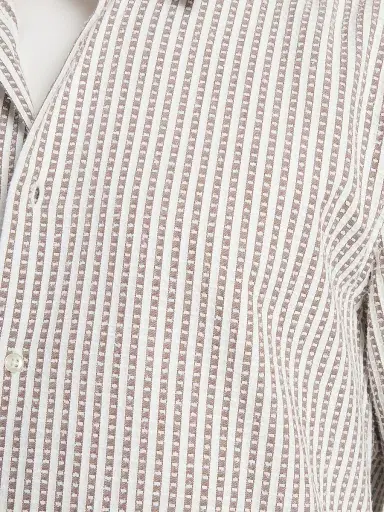 OFFICINE GÉNÉRALE Men's Gad Striped Cotton Shirt - Ginger Bread White - Size Medium | Thumbnail 7 OFFICINE GÉNÉRALE Men's Gad Striped Cotton Shirt - Ginger Bread White - Size Medium | Thumbnail 7