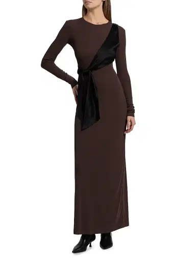 Nanushka Women's Grow Yura Jersey-Knit Sash Maxi Dress - Dark Oak Black | Thumbnail 2 Nanushka Women's Grow Yura Jersey-Knit Sash Maxi Dress - Dark Oak Black | Thumbnail 2