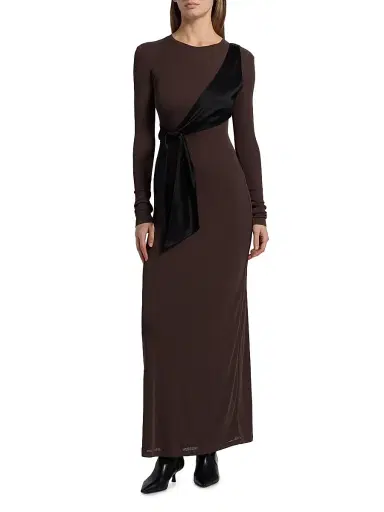 Nanushka Women's Grow Yura Jersey-Knit Sash Maxi Dress - Dark Oak Black | Thumbnail 3 Nanushka Women's Grow Yura Jersey-Knit Sash Maxi Dress - Dark Oak Black | Thumbnail 3