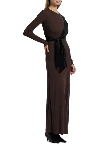 Nanushka Women's Grow Yura Jersey-Knit Sash Maxi Dress - Dark Oak Black | Thumbnail 4 Nanushka Women's Grow Yura Jersey-Knit Sash Maxi Dress - Dark Oak Black | Thumbnail 4