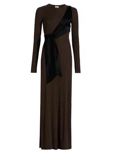 Nanushka Women's Grow Yura Jersey-Knit Sash Maxi Dress - Dark Oak Black | Thumbnail 1 Nanushka Women's Grow Yura Jersey-Knit Sash Maxi Dress - Dark Oak Black | Thumbnail 1