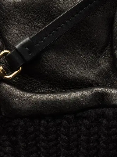 Prada Women's Wool and Nappa Leather Mittens - Black - Size 8 | Thumbnail 2 Prada Women's Wool and Nappa Leather Mittens - Black - Size 8 | Thumbnail 2