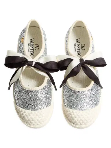 Valentino Garavani Women's Bay By Bay Glitter Ballerina Sneakers - Silver | Thumbnail 4 Valentino Garavani Women's Bay By Bay Glitter Ballerina Sneakers - Silver | Thumbnail 4