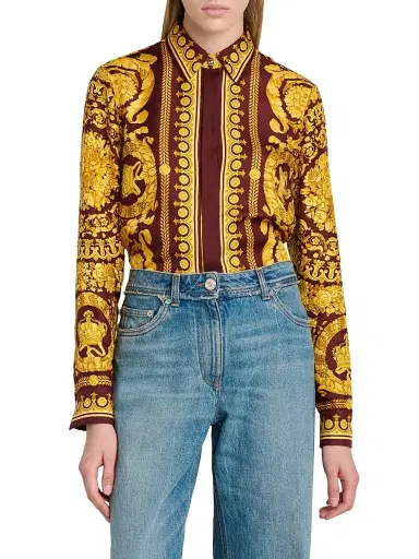 Versace Women's Barocco Silk Blouse - Burgundy Gold | Thumbnail 3 Versace Women's Barocco Silk Blouse - Burgundy Gold | Thumbnail 3