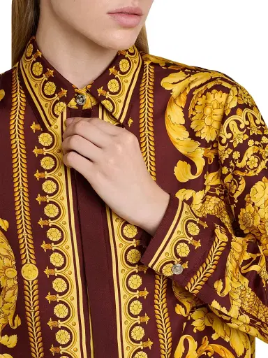 Versace Women's Barocco Silk Blouse - Burgundy Gold | Thumbnail 6 Versace Women's Barocco Silk Blouse - Burgundy Gold | Thumbnail 6