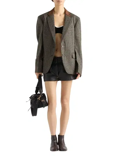 Prada Women's Single-Breasted Shetland Wool Chevron Jacket - Brown | Thumbnail 7 Prada Women's Single-Breasted Shetland Wool Chevron Jacket - Brown | Thumbnail 7