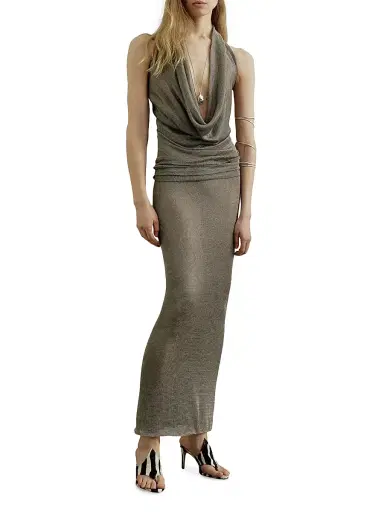 The New Arrivals Ilkyaz Ozel Women's Agel Plunging Halterneck Maxi Dress - Le Chevalier | Thumbnail 3 The New Arrivals Ilkyaz Ozel Women's Agel Plunging Halterneck Maxi Dress - Le Chevalier | Thumbnail 3