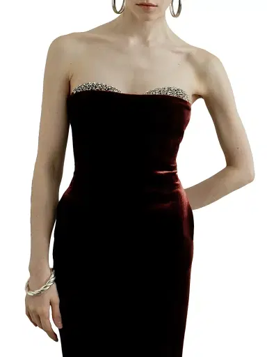 The New Arrivals Ilkyaz Ozel Women's Noelie Rhinestone Velvet Gown - Budapest | Thumbnail 2 The New Arrivals Ilkyaz Ozel Women's Noelie Rhinestone Velvet Gown - Budapest | Thumbnail 2