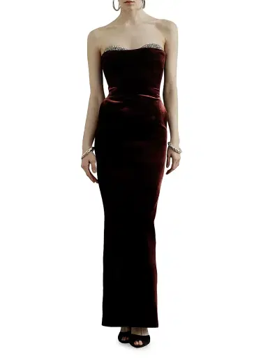 The New Arrivals Ilkyaz Ozel Women's Noelie Rhinestone Velvet Gown - Budapest | Thumbnail 1 The New Arrivals Ilkyaz Ozel Women's Noelie Rhinestone Velvet Gown - Budapest | Thumbnail 1