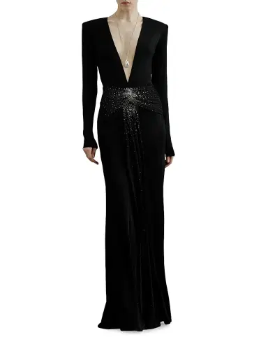 The New Arrivals Ilkyaz Ozel Women's Azure Rhinestone Plunging V-neck Jersey Gown - Magie Noire | Thumbnail 3 The New Arrivals Ilkyaz Ozel Women's Azure Rhinestone Plunging V-neck Jersey Gown - Magie Noire | Thumbnail 3