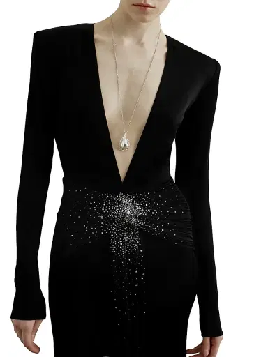 The New Arrivals Ilkyaz Ozel Women's Azure Rhinestone Plunging V-neck Jersey Gown - Magie Noire | Thumbnail 5 The New Arrivals Ilkyaz Ozel Women's Azure Rhinestone Plunging V-neck Jersey Gown - Magie Noire | Thumbnail 5
