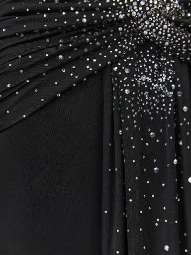The New Arrivals Ilkyaz Ozel Women's Azure Rhinestone Plunging V-neck Jersey Gown - Magie Noire | Thumbnail 6 The New Arrivals Ilkyaz Ozel Women's Azure Rhinestone Plunging V-neck Jersey Gown - Magie Noire | Thumbnail 6