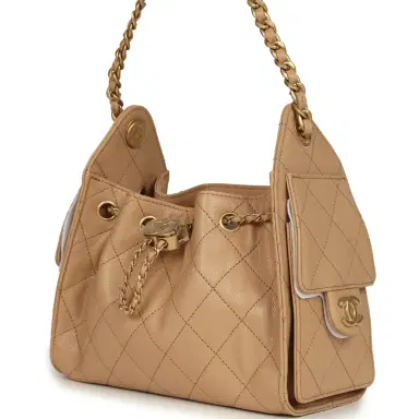 Chanel Chanel Mini 25 Hobo Bag Beige Caviar Antique Gold Hardware | Thumbnail 5 Chanel Chanel Mini 25 Hobo Bag Beige Caviar Antique Gold Hardware | Thumbnail 5