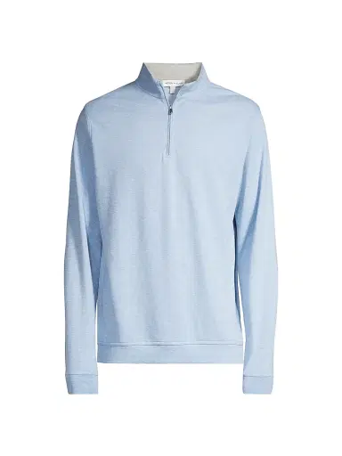 Peter Millar Men's Crown Comfort Cotton Quarter-Zip Classic-Fit Pullover - Cottage Blue | Thumbnail 1 Peter Millar Men's Crown Comfort Cotton Quarter-Zip Classic-Fit Pullover - Cottage Blue | Thumbnail 1