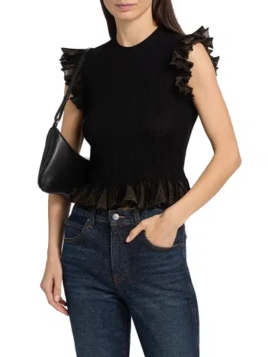Ulla Johnson Women's Leila Metallic Rib-Knit Ruffle Top | Thumbnail 3 Ulla Johnson Women's Leila Metallic Rib-Knit Ruffle Top | Thumbnail 3