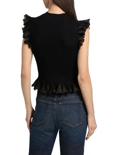Ulla Johnson Women's Leila Metallic Rib-Knit Ruffle Top | Thumbnail 5 Ulla Johnson Women's Leila Metallic Rib-Knit Ruffle Top | Thumbnail 5