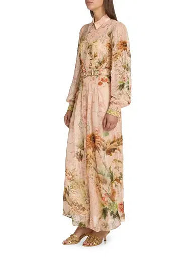 Hemant & Nandita Women's Afya Floral Belted Maxi Shirtdress - Coral | Thumbnail 4 Hemant & Nandita Women's Afya Floral Belted Maxi Shirtdress - Coral | Thumbnail 4