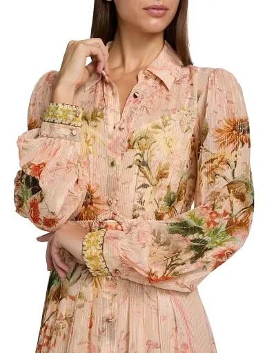 Hemant & Nandita Women's Afya Floral Belted Maxi Shirtdress - Coral | Thumbnail 6 Hemant & Nandita Women's Afya Floral Belted Maxi Shirtdress - Coral | Thumbnail 6