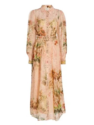 Hemant & Nandita Women's Afya Floral Belted Maxi Shirtdress - Coral | Thumbnail 1 Hemant & Nandita Women's Afya Floral Belted Maxi Shirtdress - Coral | Thumbnail 1
