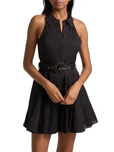 Hemant & Nandita Women's Kavi Embroidered Linen-Cotton Belted Minidress - Black | Thumbnail 3 Hemant & Nandita Women's Kavi Embroidered Linen-Cotton Belted Minidress - Black | Thumbnail 3