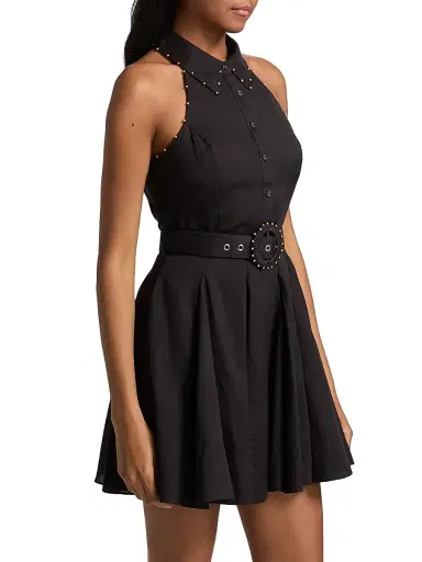 Hemant & Nandita Women's Kavi Embroidered Linen-Cotton Belted Minidress - Black | Thumbnail 4 Hemant & Nandita Women's Kavi Embroidered Linen-Cotton Belted Minidress - Black | Thumbnail 4