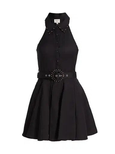 Hemant & Nandita Women's Kavi Embroidered Linen-Cotton Belted Minidress - Black | Thumbnail 1 Hemant & Nandita Women's Kavi Embroidered Linen-Cotton Belted Minidress - Black | Thumbnail 1