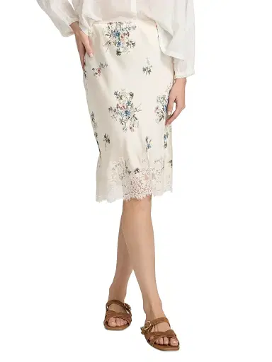 DÔEN Women's Elowette Lace-Trim Floral Silk Midi-Skirt - Primrose Bouquet - Size Large | Thumbnail 3 DÔEN Women's Elowette Lace-Trim Floral Silk Midi-Skirt - Primrose Bouquet - Size Large | Thumbnail 3