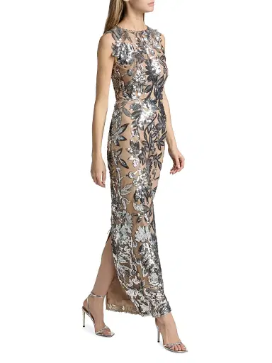 Bronx and Banco Women's Tokyo Sequin-Feather Sleeveless Gown - Dark Silver | Thumbnail 2 Bronx and Banco Women's Tokyo Sequin-Feather Sleeveless Gown - Dark Silver | Thumbnail 2