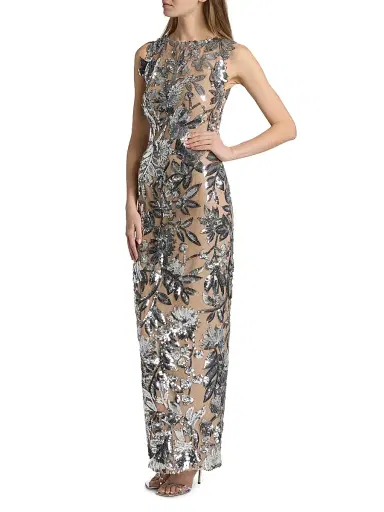Bronx and Banco Women's Tokyo Sequin-Feather Sleeveless Gown - Dark Silver | Thumbnail 4 Bronx and Banco Women's Tokyo Sequin-Feather Sleeveless Gown - Dark Silver | Thumbnail 4