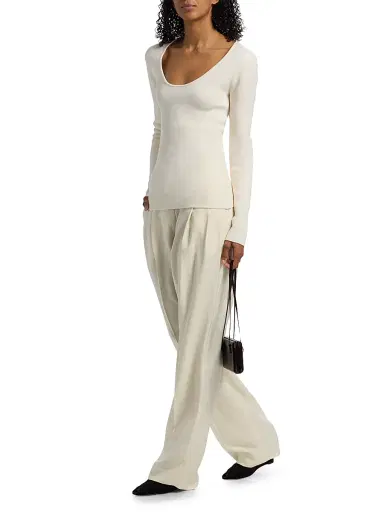Toteme Women's Scoopneck Merino Wool-Blend Top - Ecru | Thumbnail 2 Toteme Women's Scoopneck Merino Wool-Blend Top - Ecru | Thumbnail 2