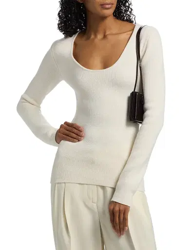 Toteme Women's Scoopneck Merino Wool-Blend Top - Ecru | Thumbnail 3 Toteme Women's Scoopneck Merino Wool-Blend Top - Ecru | Thumbnail 3