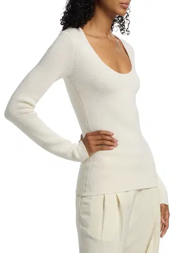 Toteme Women's Scoopneck Merino Wool-Blend Top - Ecru | Thumbnail 4 Toteme Women's Scoopneck Merino Wool-Blend Top - Ecru | Thumbnail 4