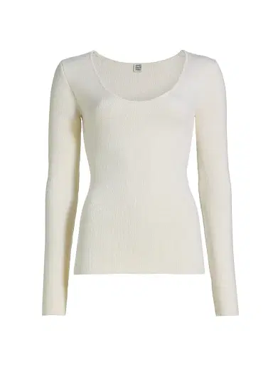 Toteme Women's Scoopneck Merino Wool-Blend Top - Ecru | Thumbnail 1 Toteme Women's Scoopneck Merino Wool-Blend Top - Ecru | Thumbnail 1