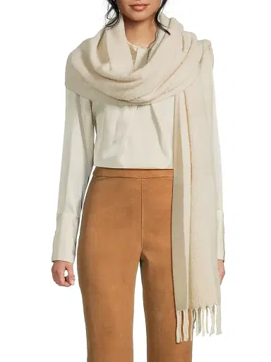 Toteme Women's Monogram Jacquard Alpaca-Blend Scarf - Ecru White | Thumbnail 3 Toteme Women's Monogram Jacquard Alpaca-Blend Scarf - Ecru White | Thumbnail 3