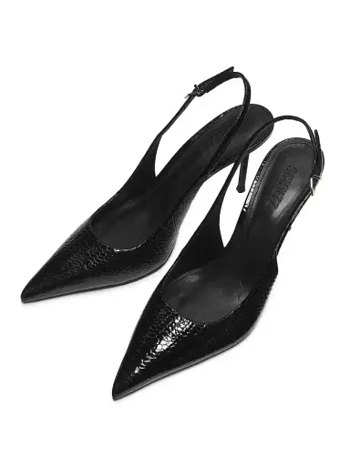 Schutz Women's Paola 90MM Snake-Embossed Leather Slingback Pumps - Black | Thumbnail 4 Schutz Women's Paola 90MM Snake-Embossed Leather Slingback Pumps - Black | Thumbnail 4