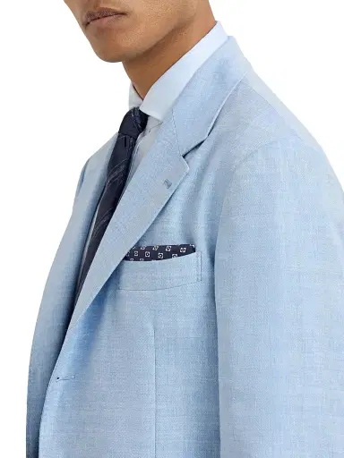 Brunello Cucinelli Men's Silk Pocket Square with Square Pattern - Navy Blue | Thumbnail 2 Brunello Cucinelli Men's Silk Pocket Square with Square Pattern - Navy Blue | Thumbnail 2