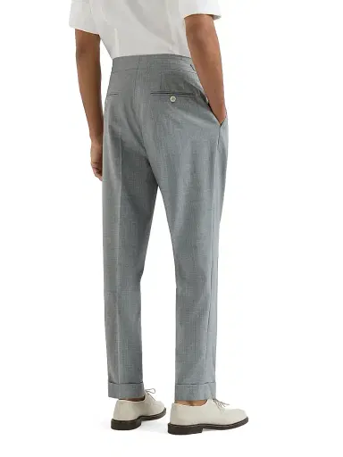 Brunello Cucinelli Men's Virgin Wool Fresco Trousers with Double Pleats and Waist Tabs - Grey | Thumbnail 3 Brunello Cucinelli Men's Virgin Wool Fresco Trousers with Double Pleats and Waist Tabs - Grey | Thumbnail 3