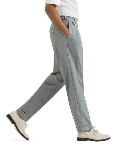 Brunello Cucinelli Men's Virgin Wool Fresco Trousers with Double Pleats and Waist Tabs - Grey | Thumbnail 4 Brunello Cucinelli Men's Virgin Wool Fresco Trousers with Double Pleats and Waist Tabs - Grey | Thumbnail 4
