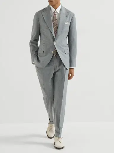 Brunello Cucinelli Men's Virgin Wool Fresco Trousers with Double Pleats and Waist Tabs - Grey | Thumbnail 6 Brunello Cucinelli Men's Virgin Wool Fresco Trousers with Double Pleats and Waist Tabs - Grey | Thumbnail 6