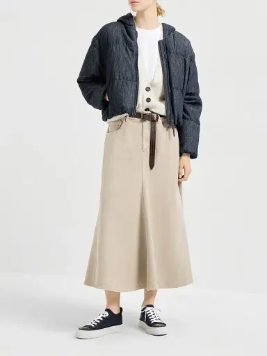 Brunello Cucinelli Women's Cotton Denim Effect Twill Down Coat with Monili - Denim | Thumbnail 6 Brunello Cucinelli Women's Cotton Denim Effect Twill Down Coat with Monili - Denim | Thumbnail 6