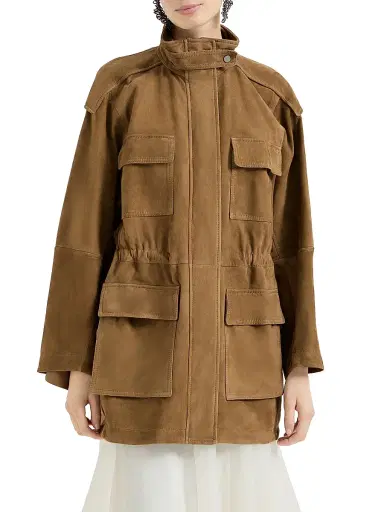 Brunello Cucinelli Women's Suede Safari Jacket with Monili - Brown | Thumbnail 2 Brunello Cucinelli Women's Suede Safari Jacket with Monili - Brown | Thumbnail 2
