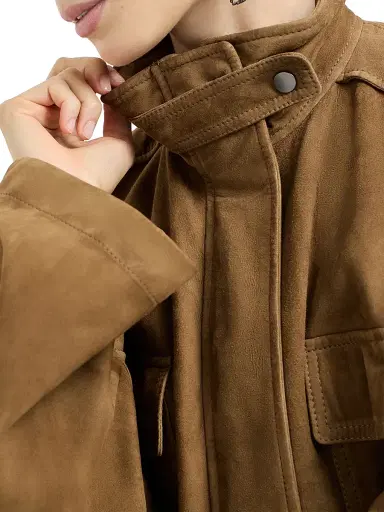 Brunello Cucinelli Women's Suede Safari Jacket with Monili - Brown | Thumbnail 4 Brunello Cucinelli Women's Suede Safari Jacket with Monili - Brown | Thumbnail 4