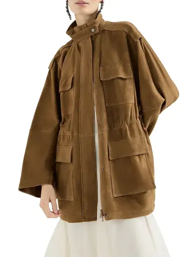 Brunello Cucinelli Women's Suede Safari Jacket with Monili - Brown | Thumbnail 5 Brunello Cucinelli Women's Suede Safari Jacket with Monili - Brown | Thumbnail 5