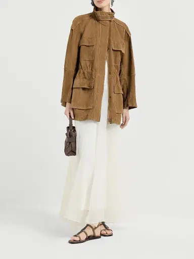 Brunello Cucinelli Women's Suede Safari Jacket with Monili - Brown | Thumbnail 6 Brunello Cucinelli Women's Suede Safari Jacket with Monili - Brown | Thumbnail 6