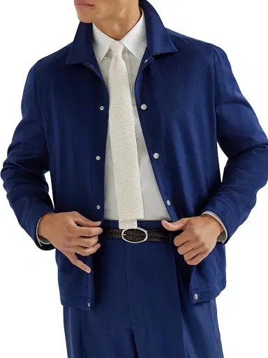 Brunello Cucinelli Men's Lightweight Cashmere Flannel Outerwear Jacket - Royale Blue | Thumbnail 5 Brunello Cucinelli Men's Lightweight Cashmere Flannel Outerwear Jacket - Royale Blue | Thumbnail 5