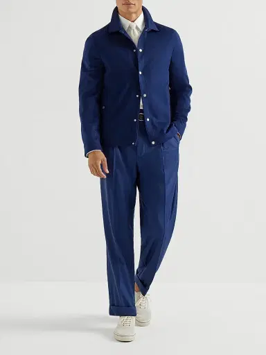 Brunello Cucinelli Men's Lightweight Cashmere Flannel Outerwear Jacket - Royale Blue | Thumbnail 6 Brunello Cucinelli Men's Lightweight Cashmere Flannel Outerwear Jacket - Royale Blue | Thumbnail 6