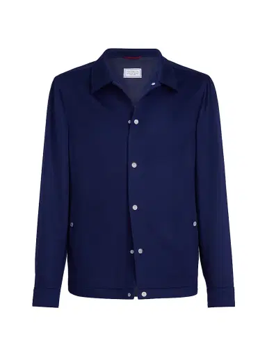 Brunello Cucinelli Men's Lightweight Cashmere Flannel Outerwear Jacket - Royale Blue | Thumbnail 1 Brunello Cucinelli Men's Lightweight Cashmere Flannel Outerwear Jacket - Royale Blue | Thumbnail 1